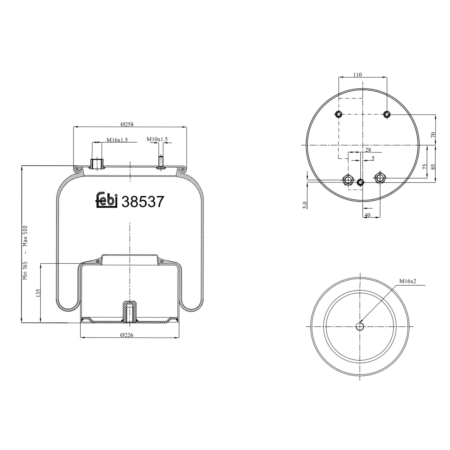 Пневморессора задня Febi 38537 ціна, від 71.21 USD